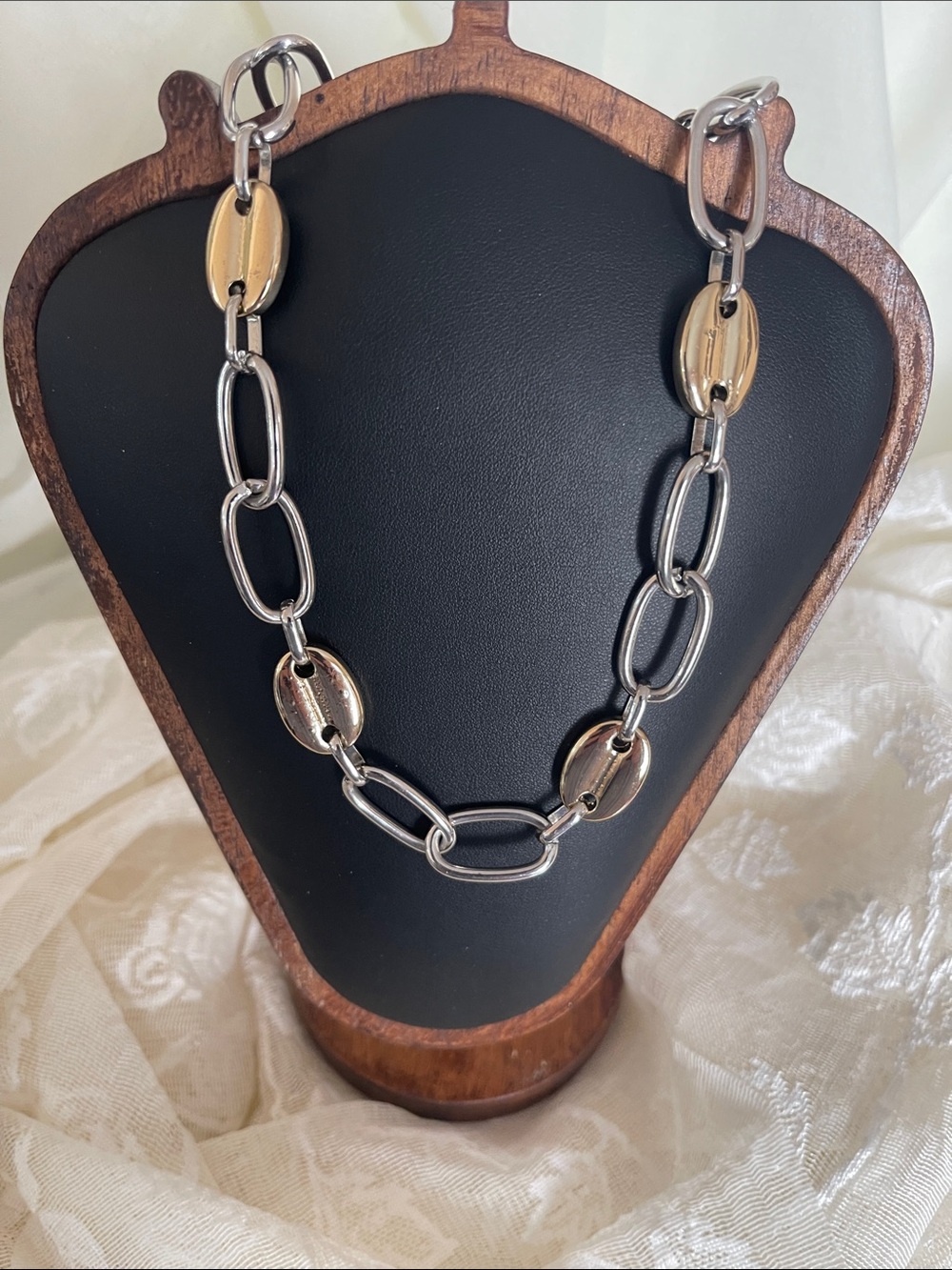 Two-Tone Silver and Gold Link Choker Necklace